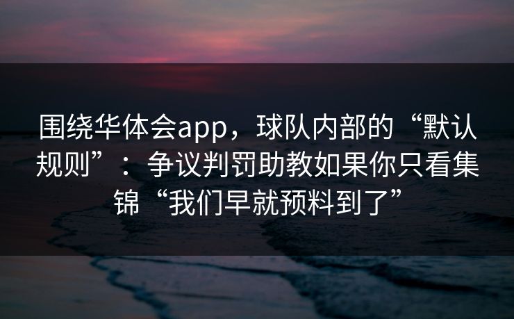 围绕华体会app，球队内部的“默认规则”：争议判罚助教如果你只看集锦“我们早就预料到了”
