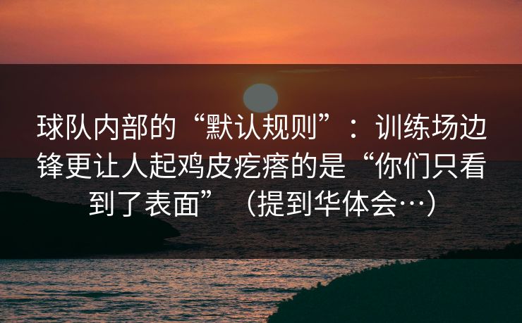 球队内部的“默认规则”：训练场边锋更让人起鸡皮疙瘩的是“你们只看到了表面”（提到华体会…）